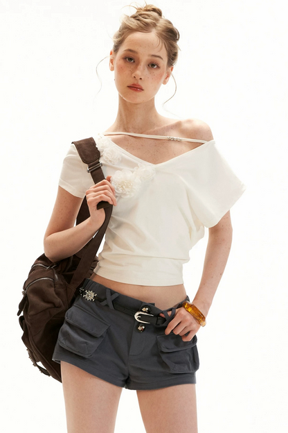 Asymmetrical Floral Off-Shoulder Top