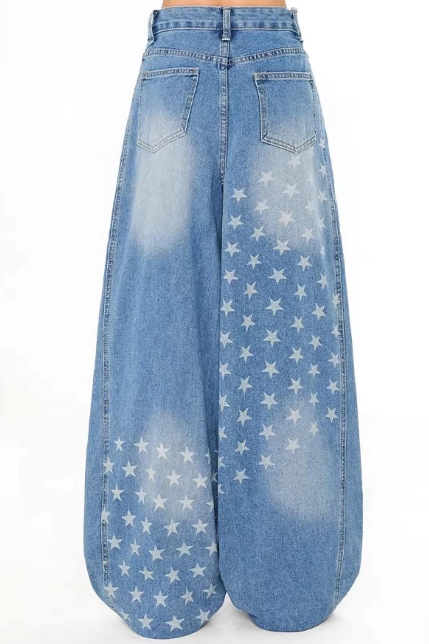 Retro Star Print Deconstructed Jeans