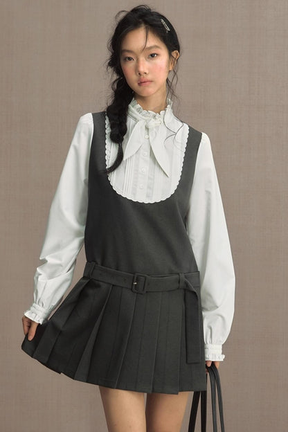 Fake Two-Piece Bow Lace-Up Shirt Dress