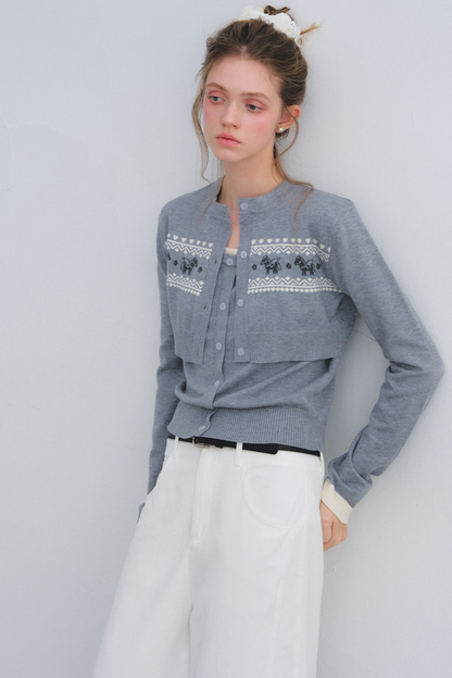 Gray Wool Knit Cardigan Set