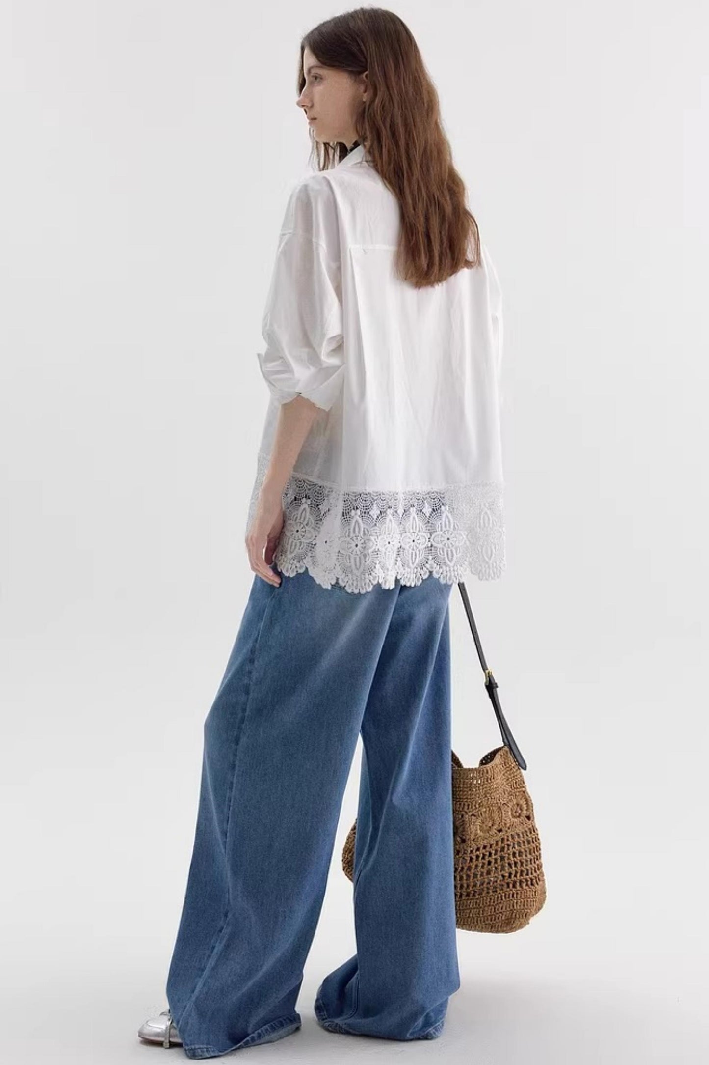Hollow Lace Drop Shoulder Shirt