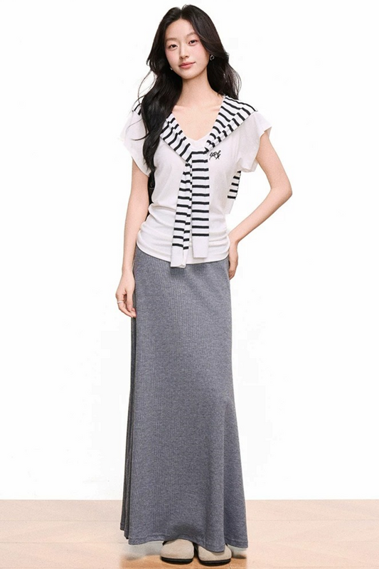 V-Neck Mermaid Skirt Top Set-Up