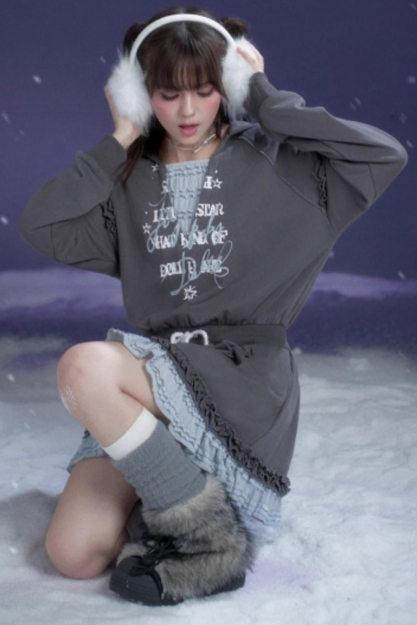 Gray-Blue Hooded Dress