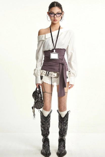 Mature White Off-Shoulder Shirt