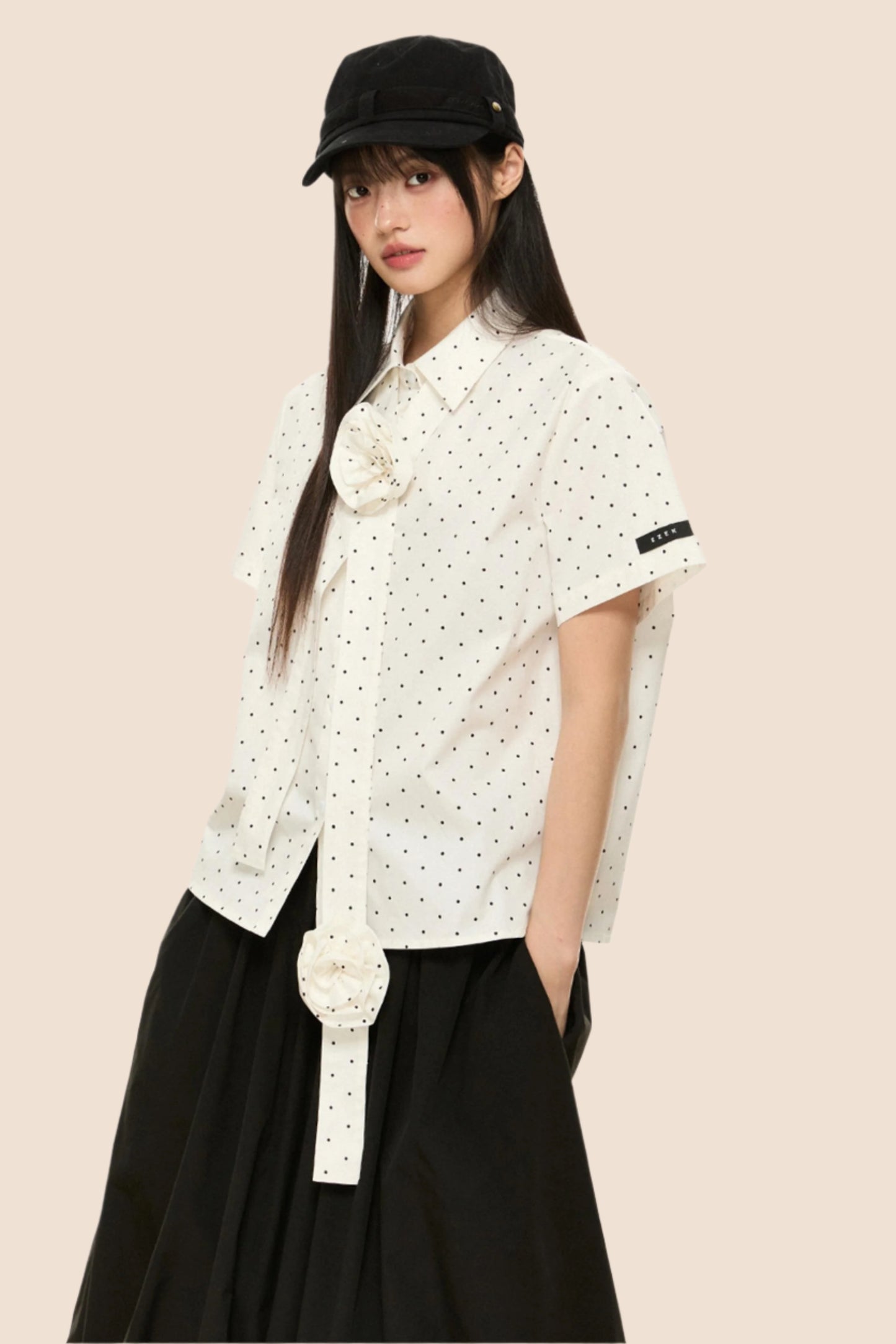 Polka Dot Flutter Sleeve Blouse
