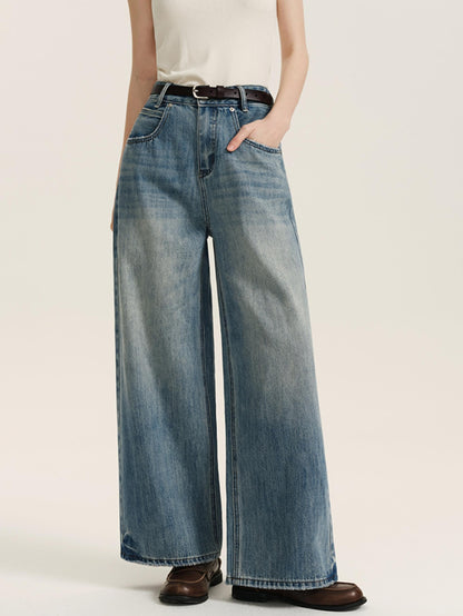 8.15 New Entrants 85% Off Light Blue Washed Jeans Spring and Autumn 2024 High-waisted Straight Casual Wide-leg Pants