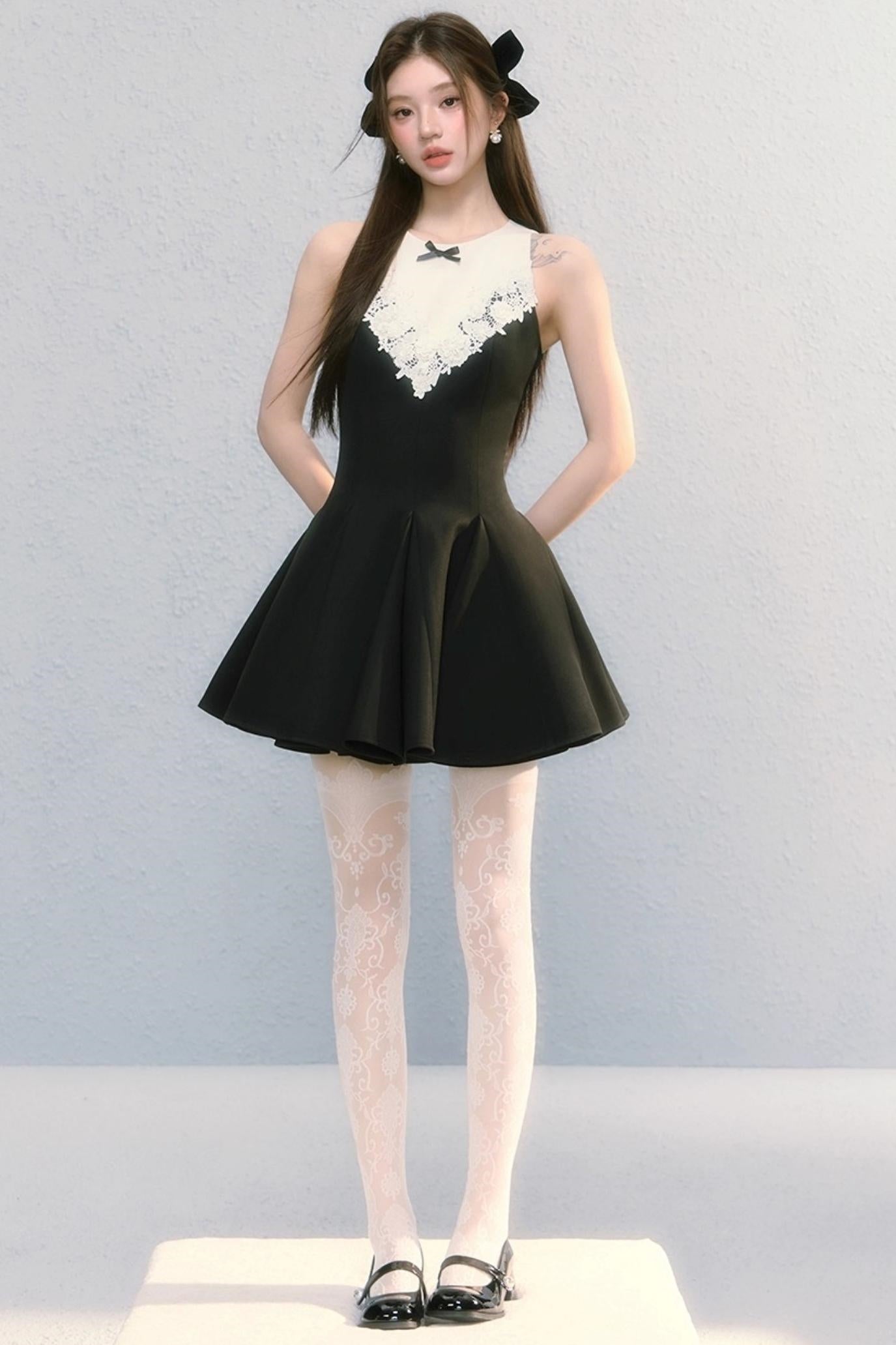 Golden V-Shaped Black Dress