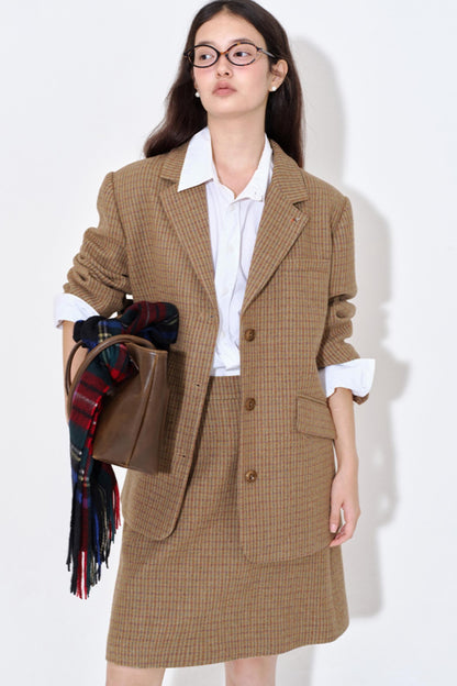 Color Block Plaid Suit Jacket