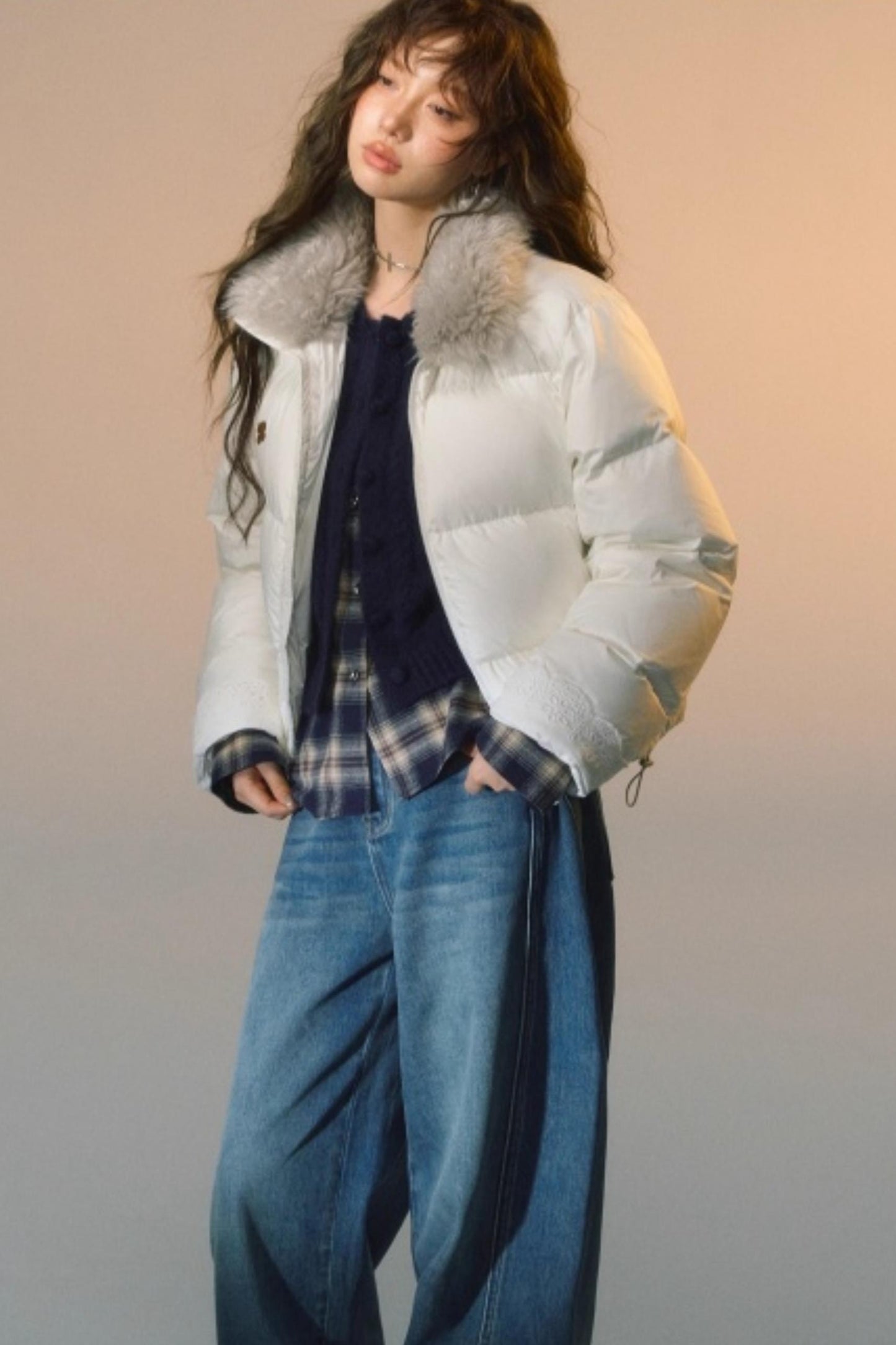 Fur Collar Patchwork Short down Jacket