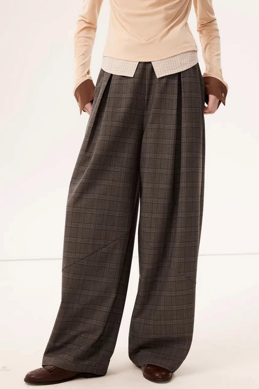 Retro Plaid Curved Pants