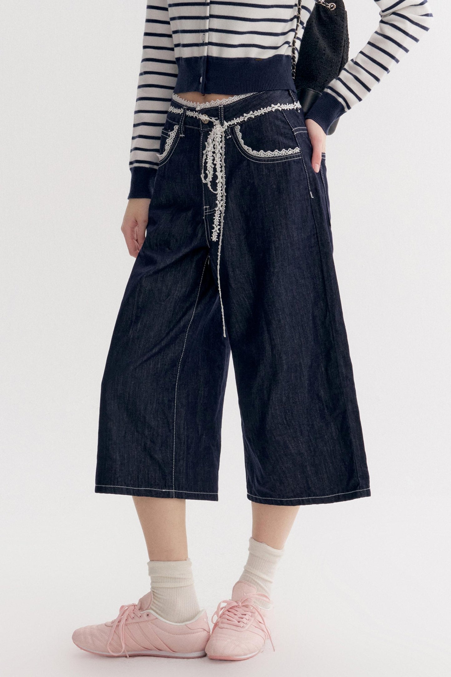 Lazy French Lace Wide-leg Denim Pants