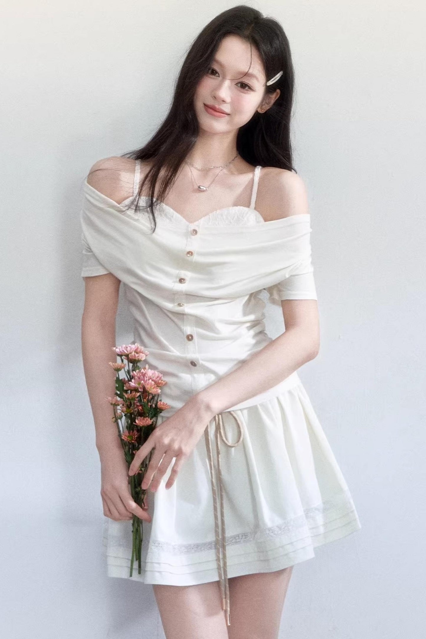 Lyocell Jacquard One-Shoulder Top Set-Up