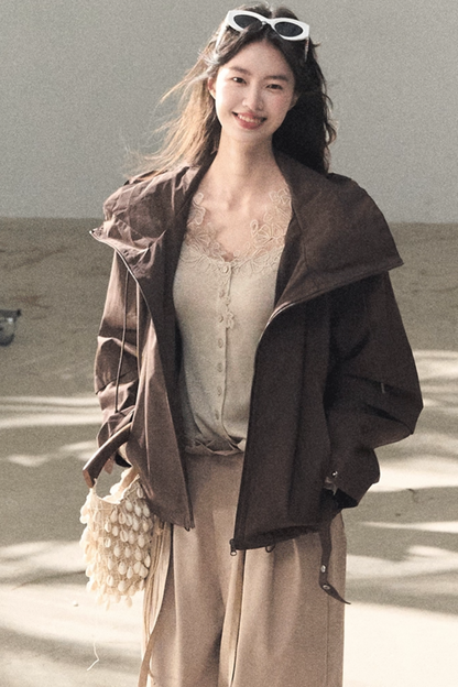 Two-Tone Irregular Lace Cardigan