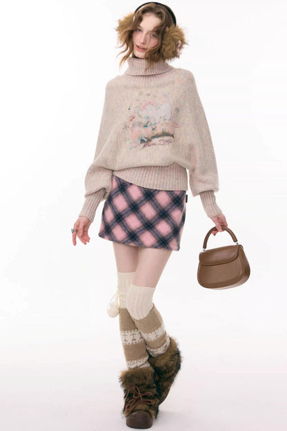 Aprikosenfarbener Fledermausärmelpullover mit hohem Kragen