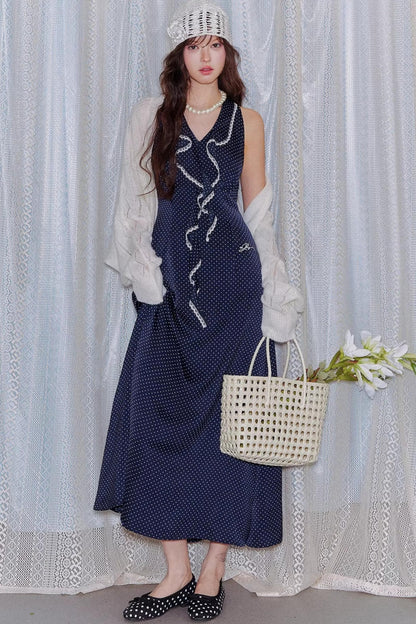 Marineblaues Rüschen-Spitzenkleid