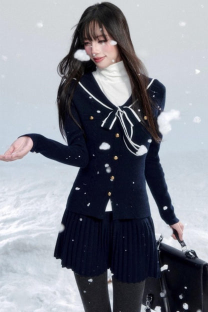 Navy Collar Knit Top