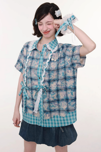 Braided Lace Plaid Blouse