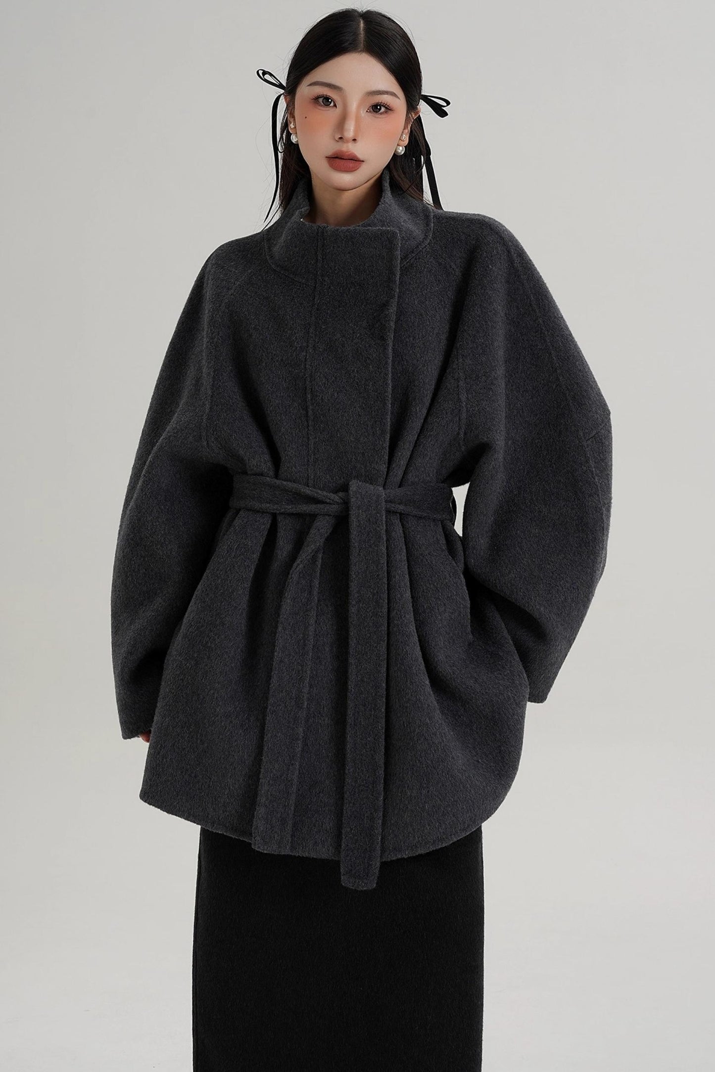 Elegant Woolen Lace-Up Coat