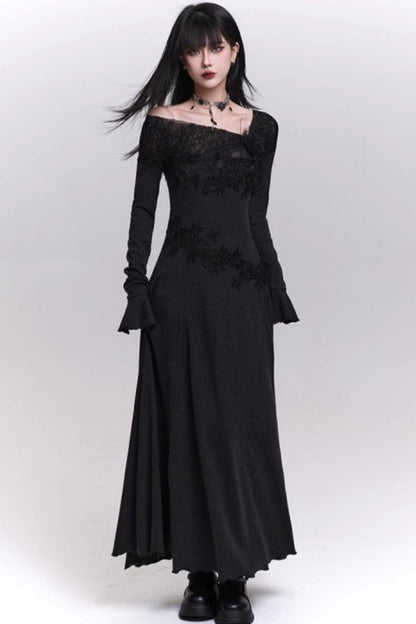 Gray Off-Shoulder Knitted Dress