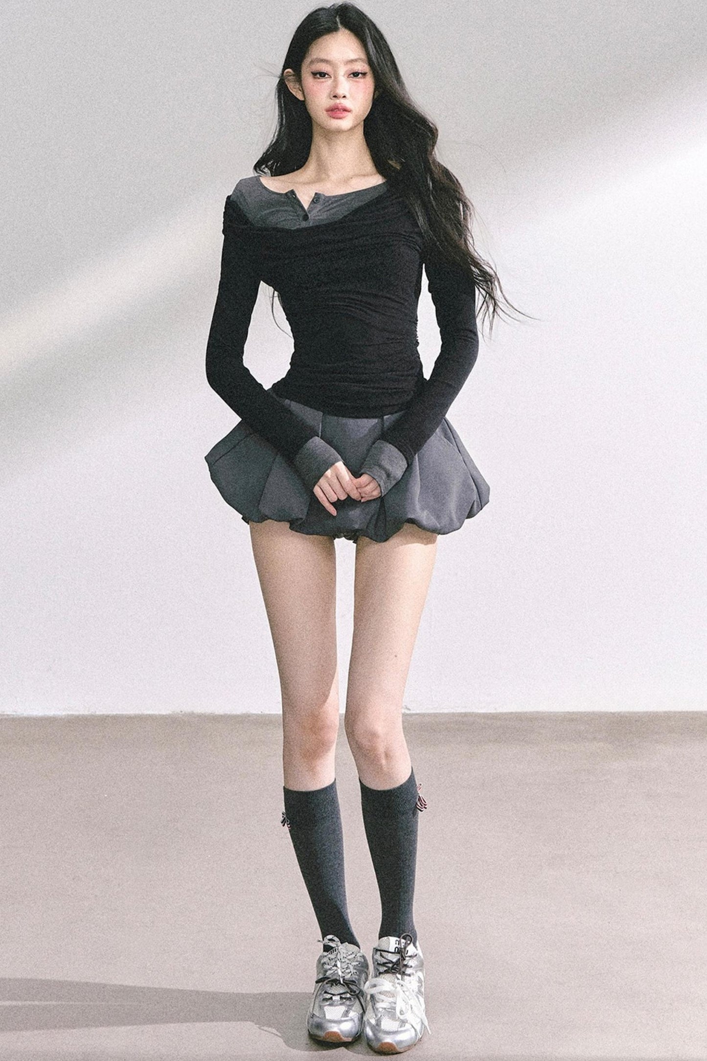 Korean Off-The-Shoulder Black Top