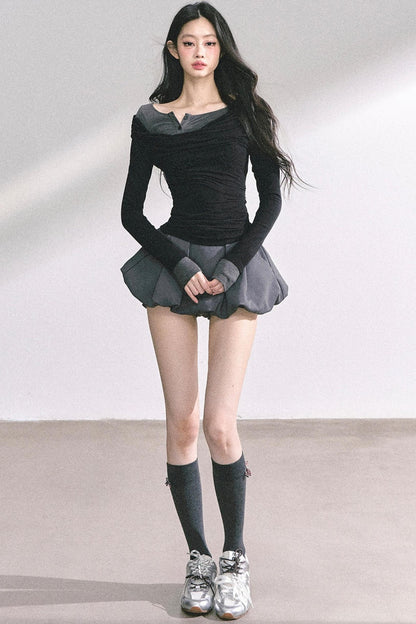 Korean Off-The-Shoulder Black Top