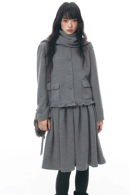 Knitted Scarf Collar Jacket Set-Up