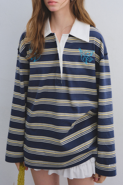 American Patchwork Striped Polo Blouse