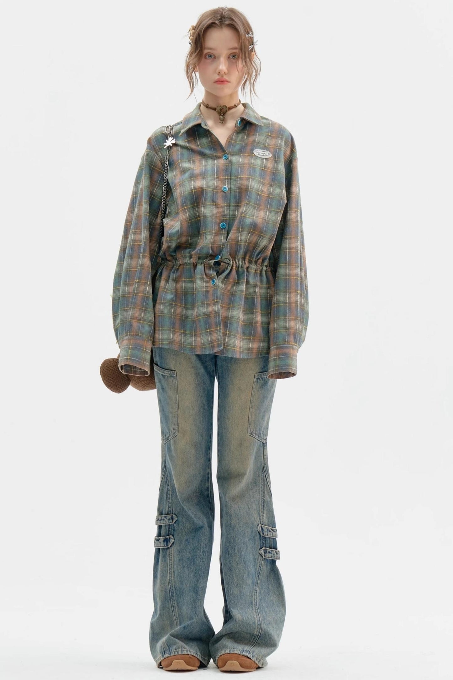 Retro Thin Green Plaid Shirt