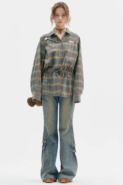 Retro Thin Green Plaid Shirt