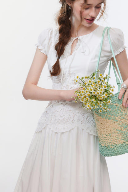 Bubble Sleeve White Dress