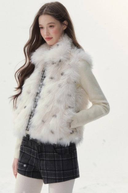 Polka Dot Plaid Fur Coat