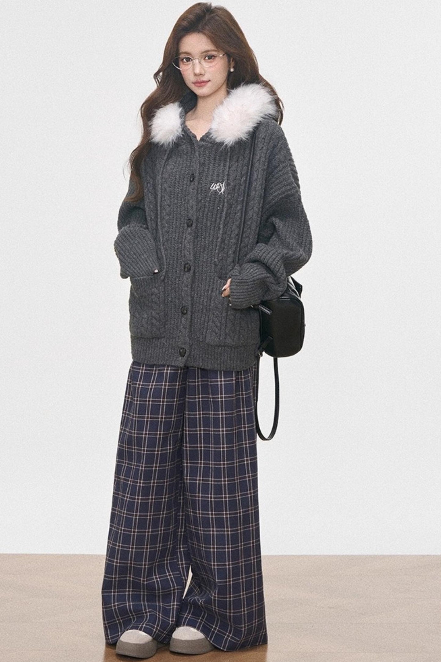 Fur Collar Knitted Jacket Set-Up