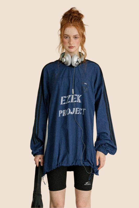 EZEK American Vintage Gestreifte Ärmel Nähte Kontrast Lange Ärmel Pullover Sweatshirt Damen Lose Beiläufige Design Sense Top Trendy