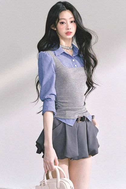 Blue Gray Plaid Shirt