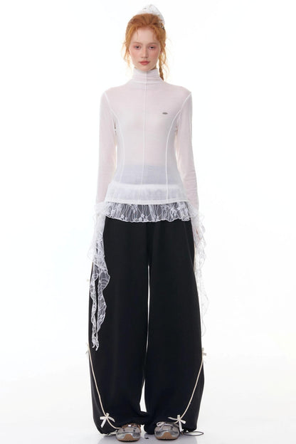 High-Waisted Wide-Leg Sports Sweatpants