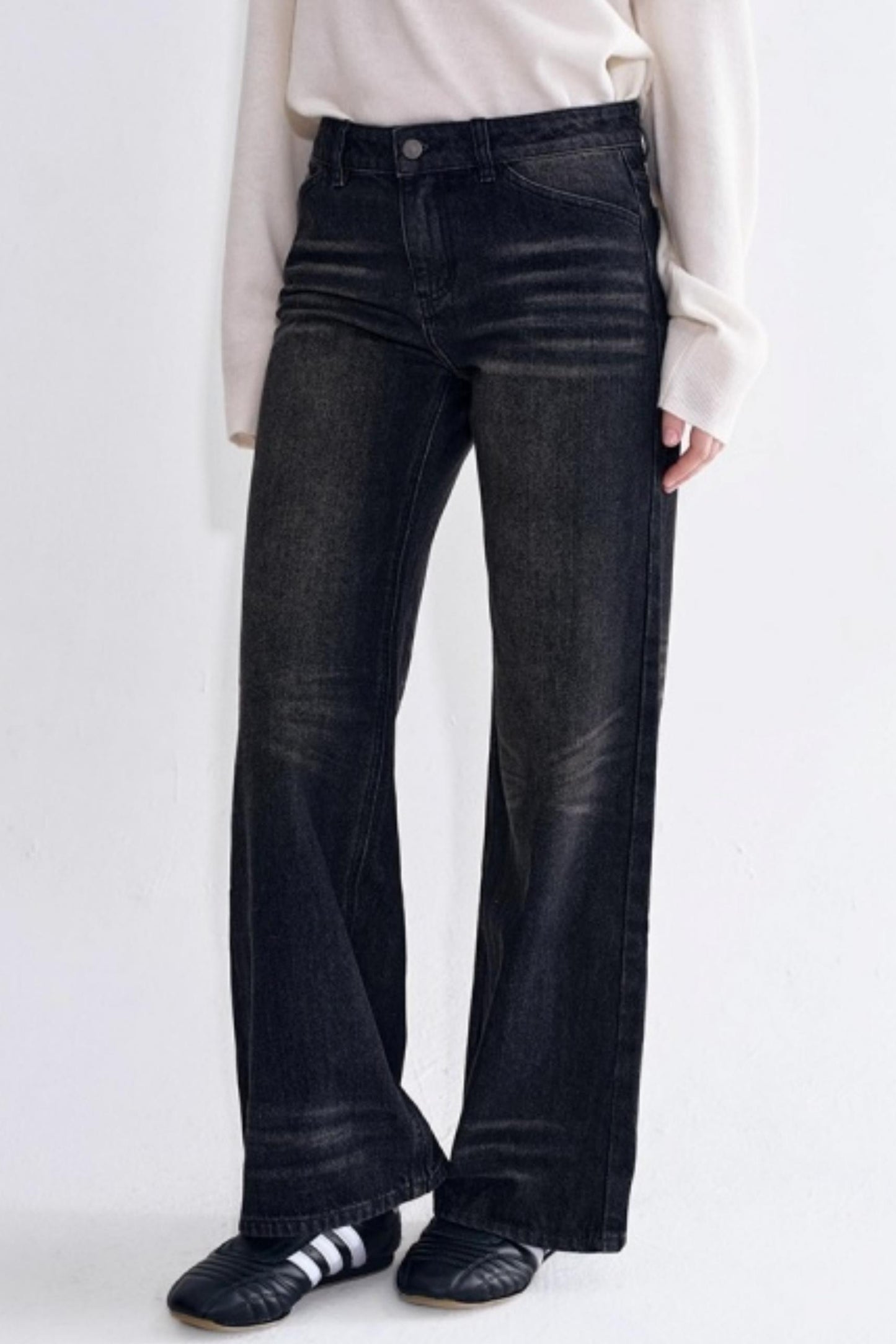 Black Gray Toned Washed Straight Jeans