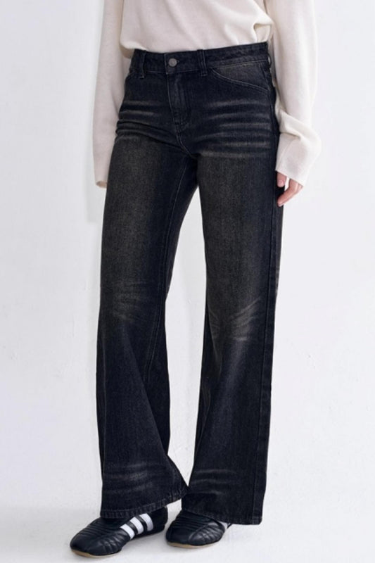 Black Gray Toned Washed Straight Jeans