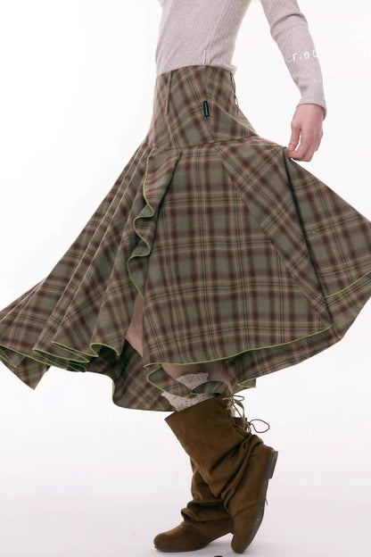 Autumn Plaid Asymmetrical Skirt