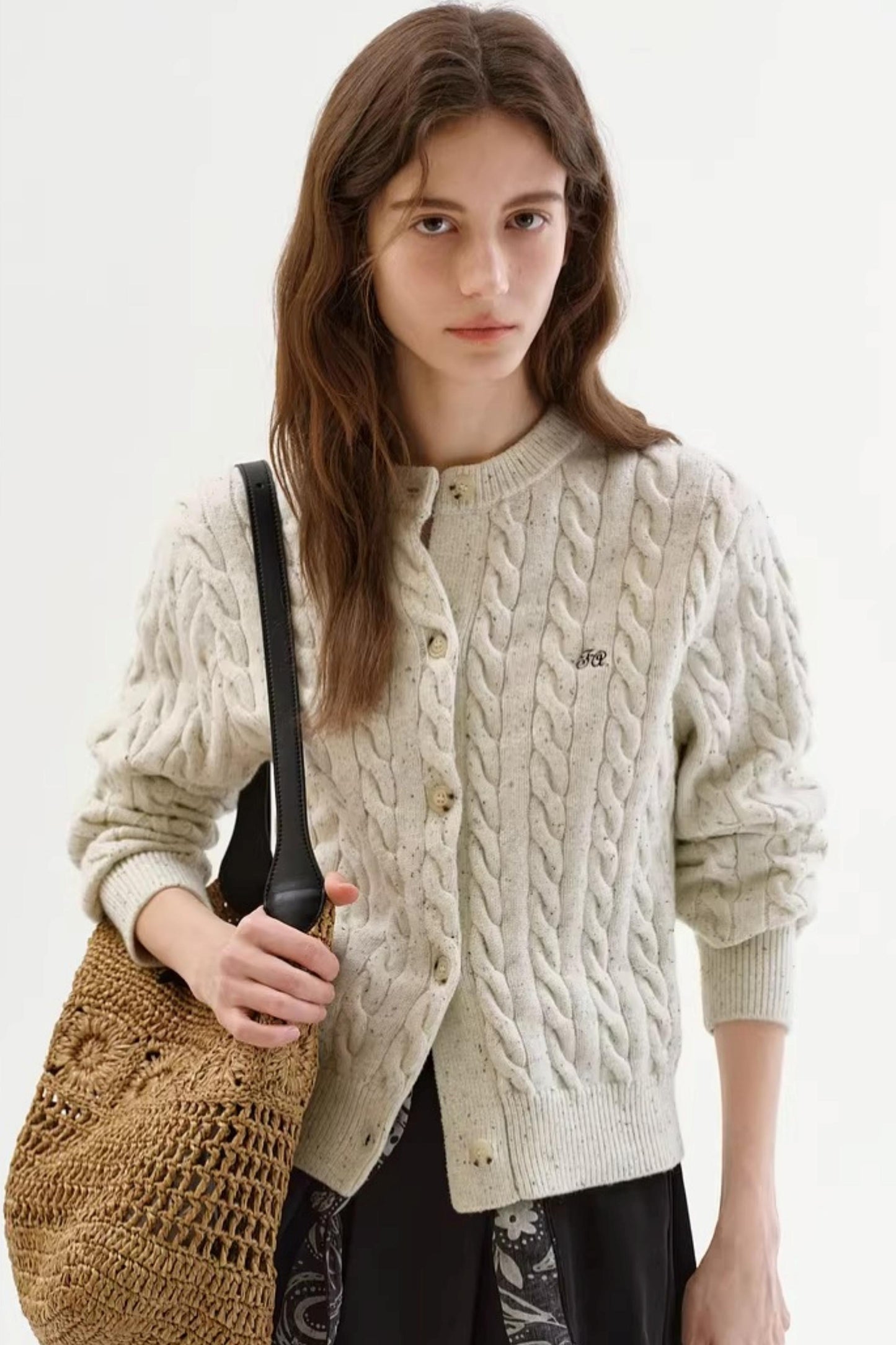 Speckled Cable Knit Cardigan