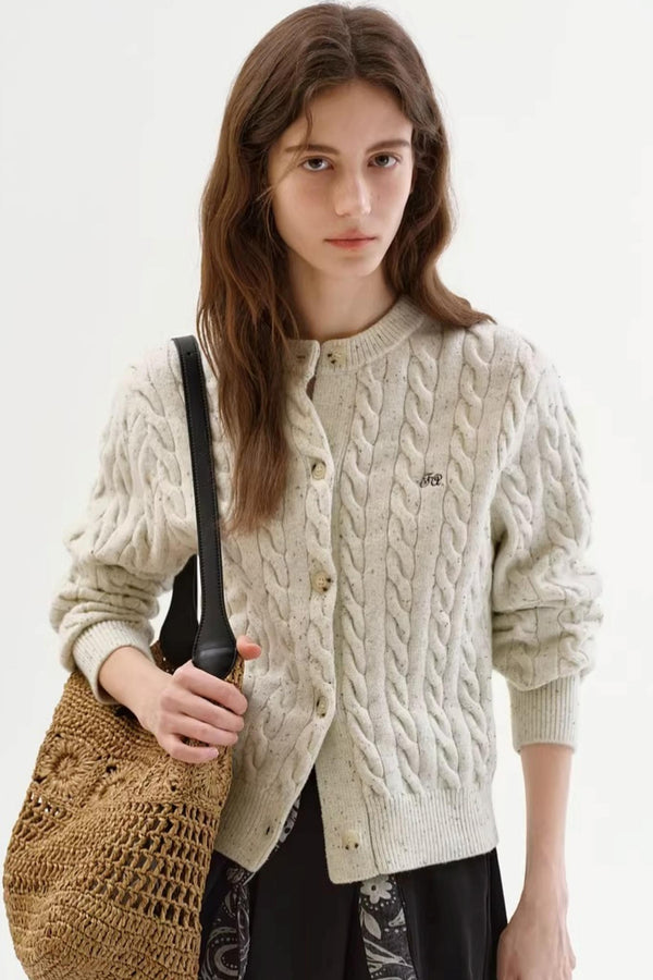Speckled Cable Knit Cardigan