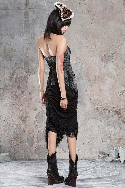 Irregular Patchwork Drawstring Skirt