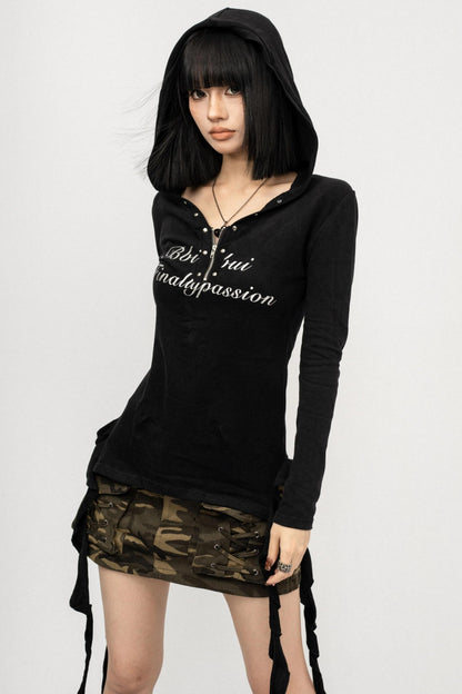 Spice Girl Black Long Sleeve Hooded Top