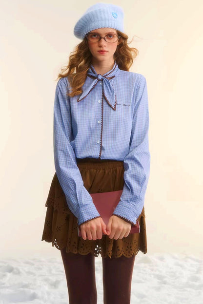 Retro Plaid Embroidery Shirt