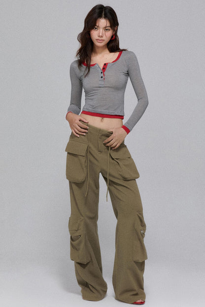 Cropped Stripe Henley Shirt