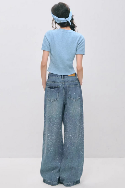 Somesowe 레트로 스트레이트핏 스파클링 청바지