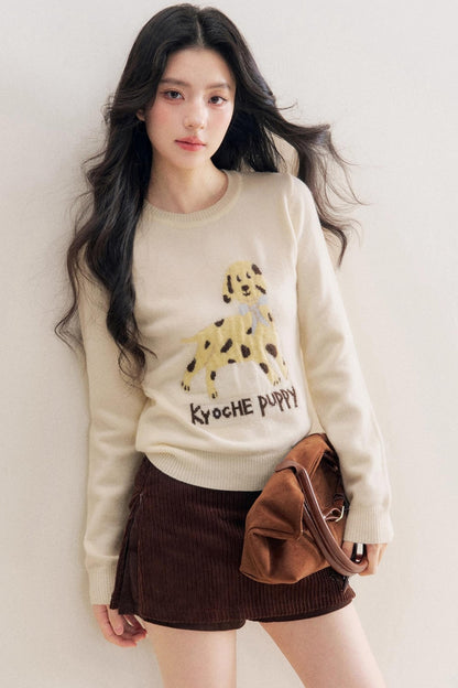 Puppy Jacquard Pullover Sweater
