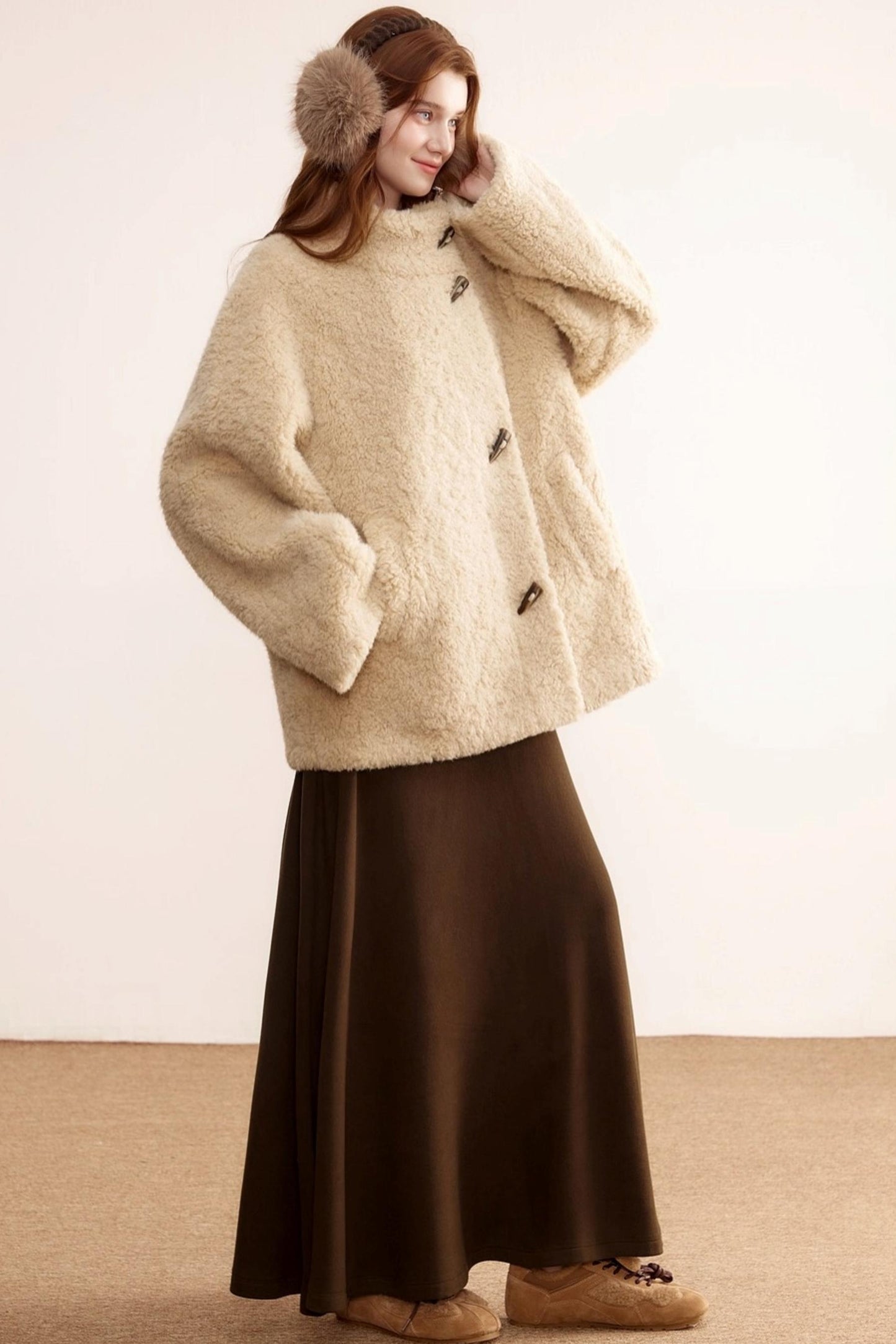 Stand-Up Collar Faux Shearling Coat
