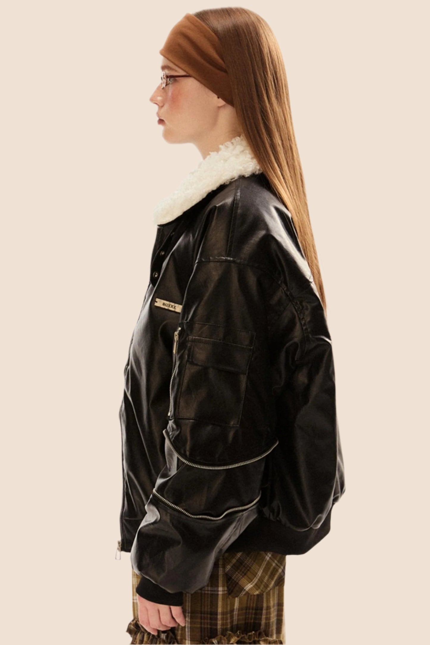 Retro PU Leather Lambswool Jacket