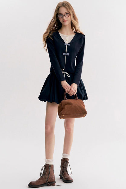 Contrasting Pleated Puffy Skirt