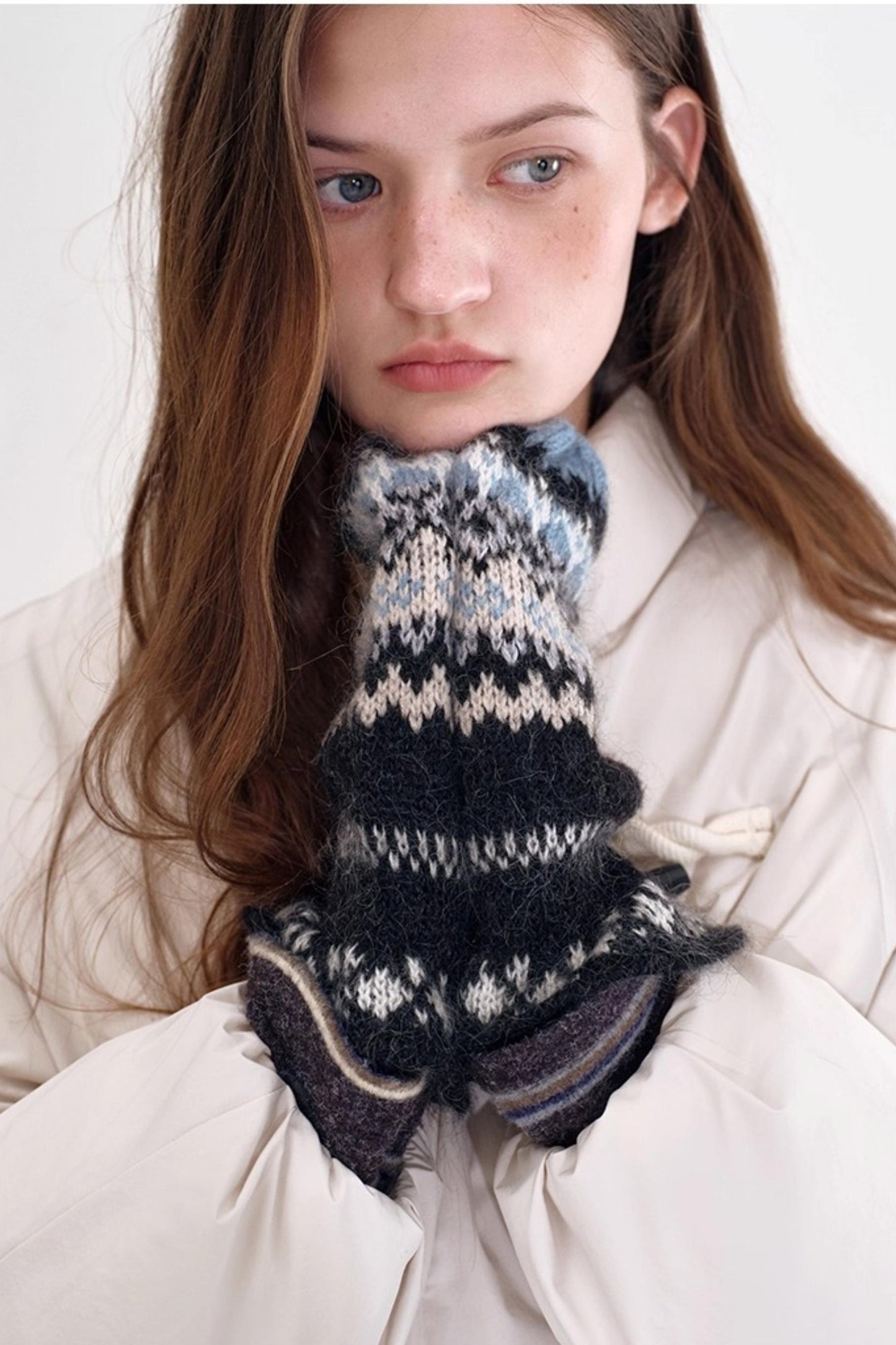 Mohair Fair Isle Knit Gloves